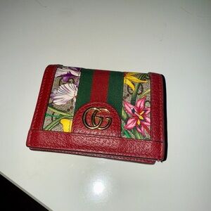 Gucci Supreme GG Canvas Floral Coin Wallet with Red Leather Trim